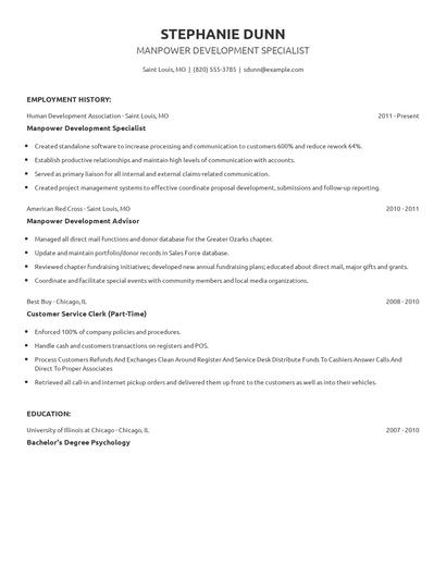 Manpower Development Specialist Resume