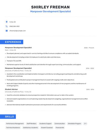 Manpower Development Specialist Resume