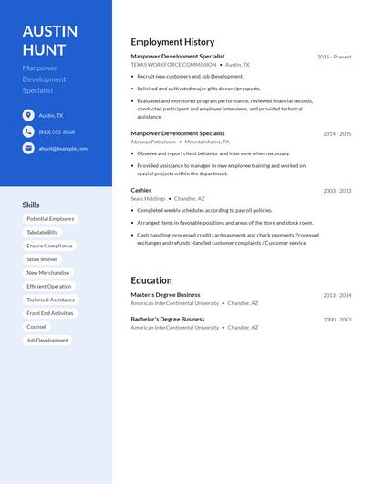 Manpower Development Specialist Resume