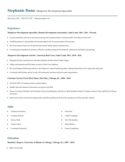 Manpower Development Specialist Resume