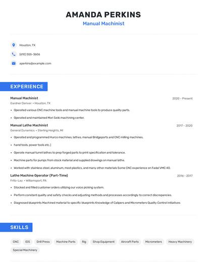 Manual Machinist Resume