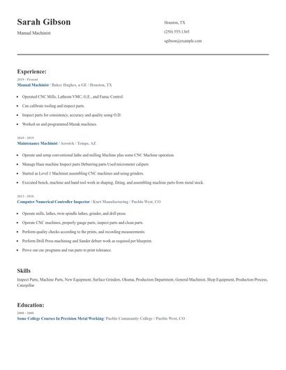 Manual Machinist Resume