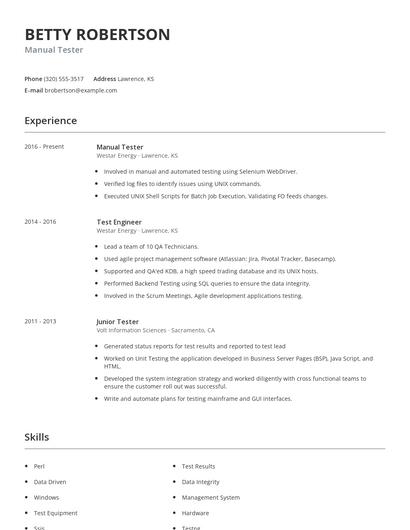 Manual Tester Resume