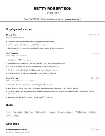 Manual Tester Resume