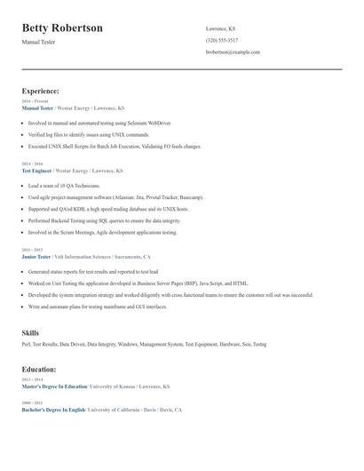 Manual Tester Resume
