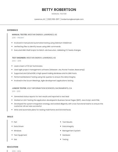 Manual Tester Resume