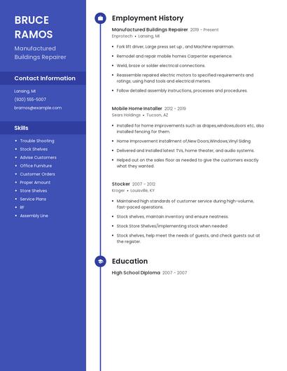 Manufactured Buildings Repairer Resume