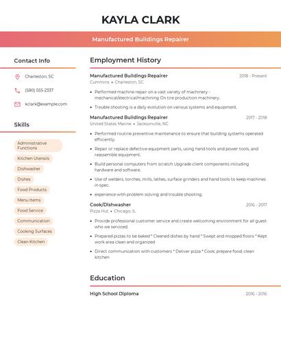 Manufactured Buildings Repairer Resume