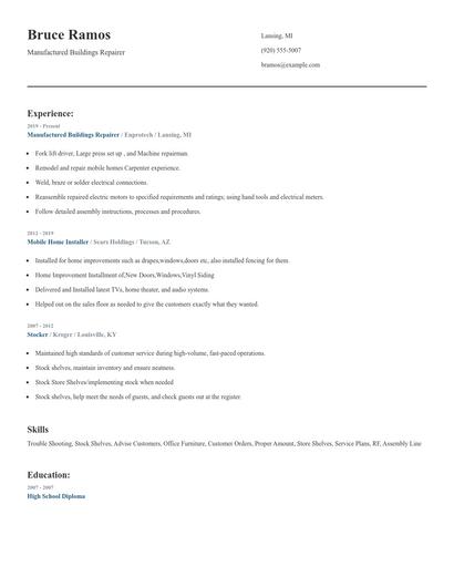 Manufactured Buildings Repairer Resume