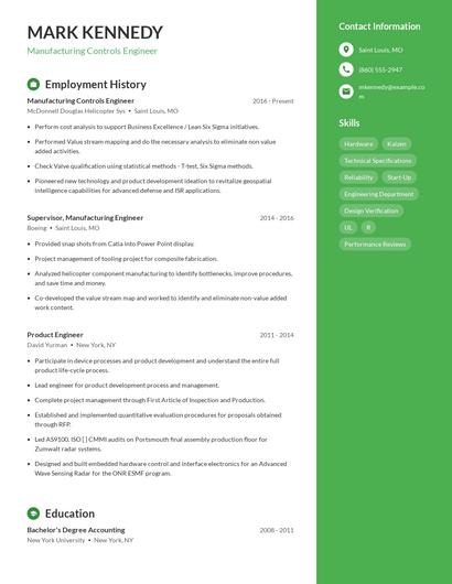 Manufacturing Controls Engineer Resume