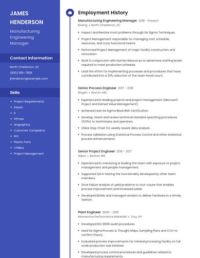 Manufacturing Engineering Manager Resume