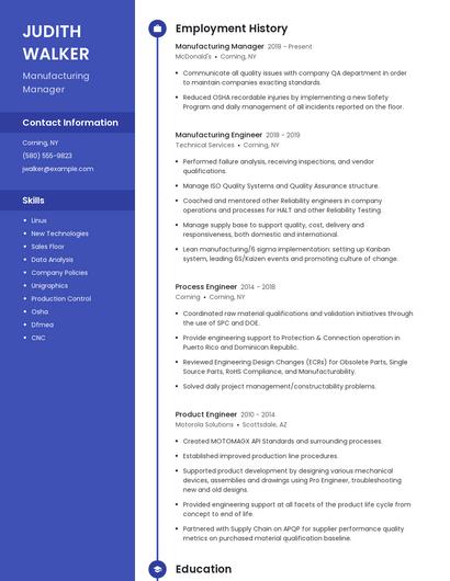 Manufacturing Manager Resume