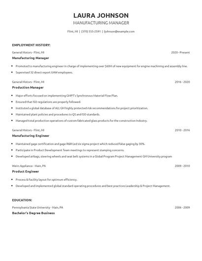 Manufacturing Manager Resume