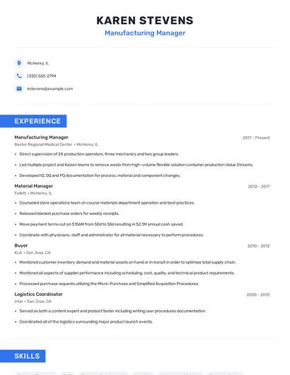 Manufacturing Manager Resume