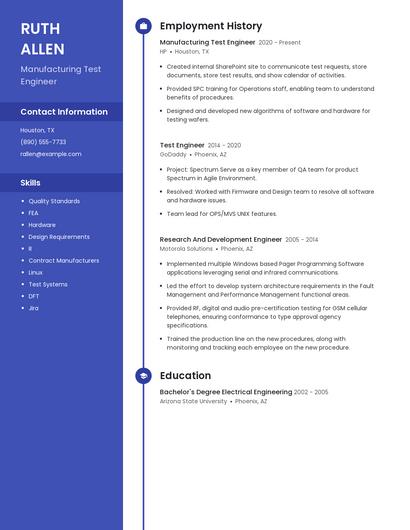 Manufacturing Test Engineer Resume