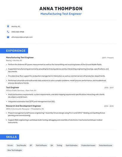 Manufacturing Test Engineer Resume