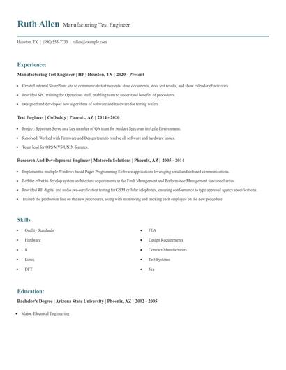 Manufacturing Test Engineer Resume