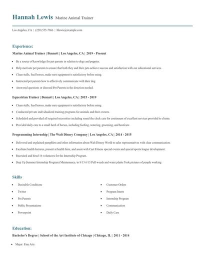 Marine Animal Trainer Resume