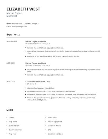 Marine Engine Machinist Resume