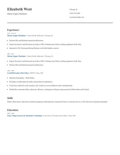Marine Engine Machinist Resume