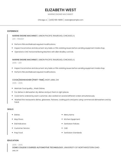 Marine Engine Machinist Resume