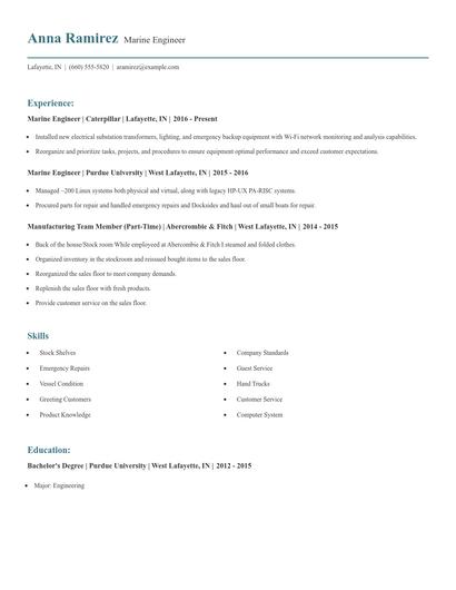 Marine Engineer Resume