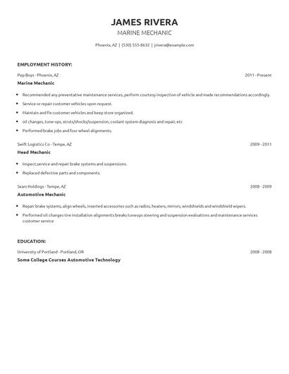 Marine Mechanic Resume