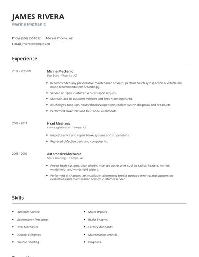 Marine Mechanic Resume