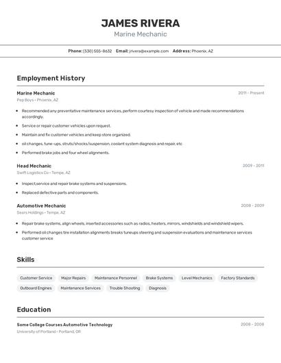 Marine Mechanic Resume