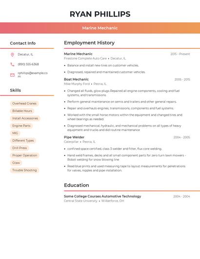 Marine Mechanic Resume