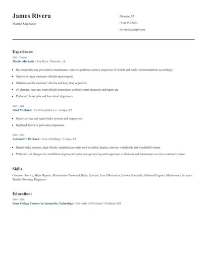 Marine Mechanic Resume