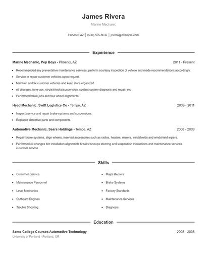 Marine Mechanic Resume