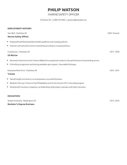 Marine Safety Officer Resume