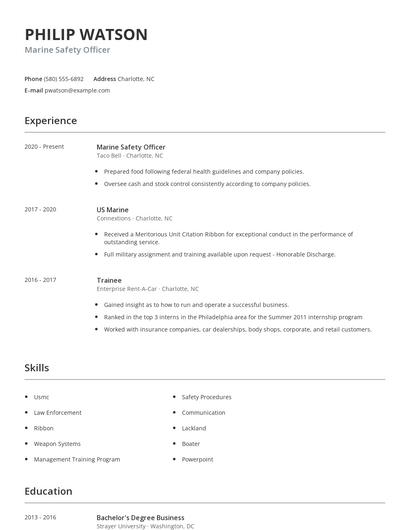 Marine Safety Officer Resume