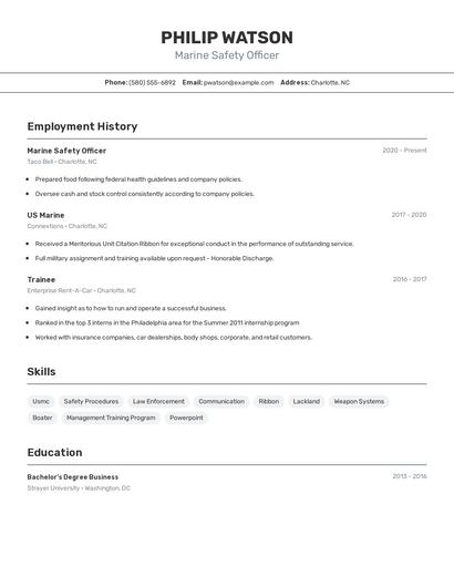 Marine Safety Officer Resume