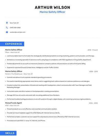 Marine Safety Officer Resume