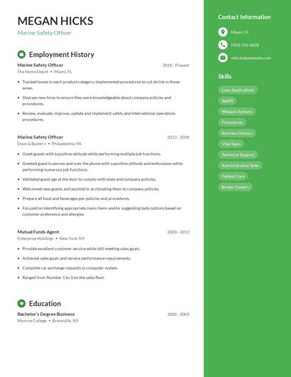 Marine Safety Officer Resume