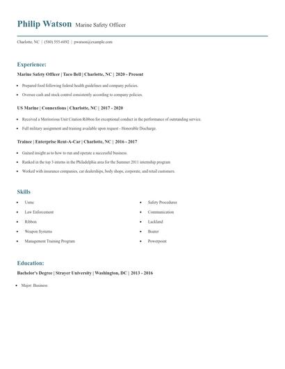 Marine Safety Officer Resume