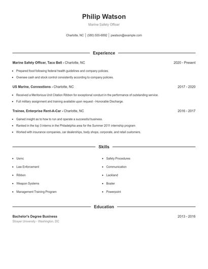 Marine Safety Officer Resume