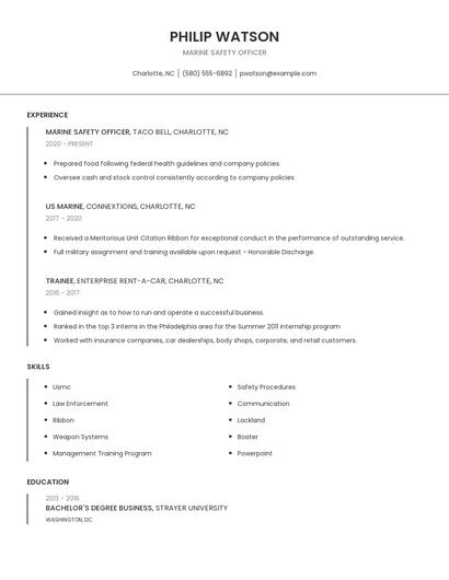 Marine Safety Officer Resume