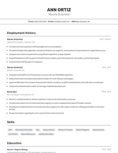 Marine Scientist Resume