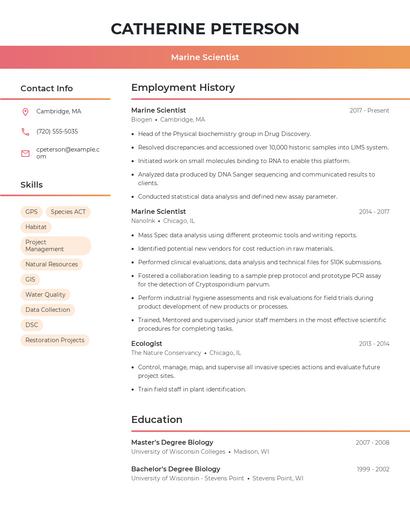 Marine Scientist Resume