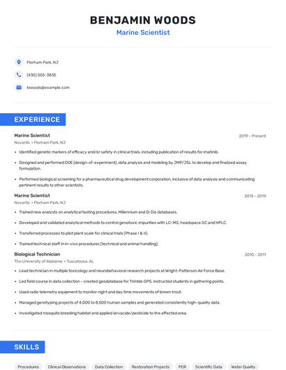 Marine Scientist Resume