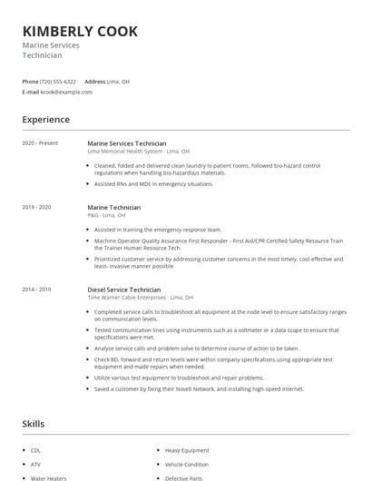 Marine Services Technician Resume