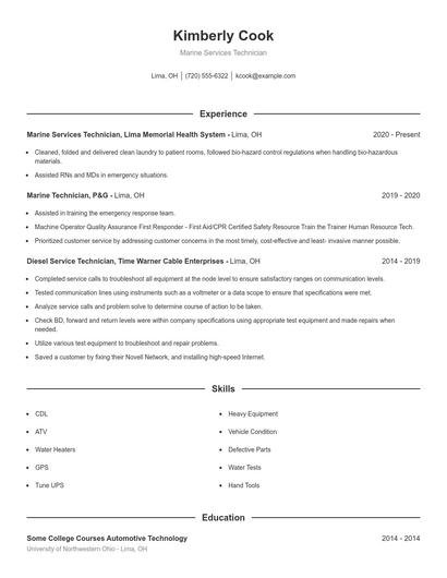 Marine Services Technician Resume