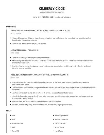 Marine Services Technician Resume