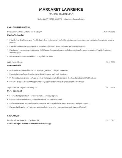 Marine Technician Resume