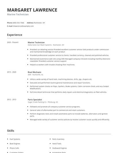 Marine Technician Resume