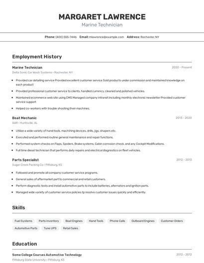Marine Technician Resume