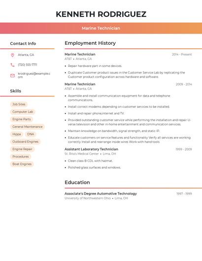 Marine Technician Resume